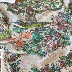 J Jill Large Square Scarf Hummingbirds and Flowers NWT